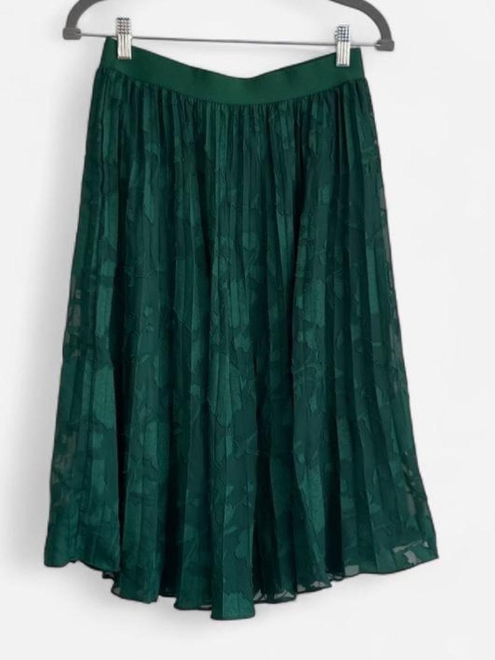 Grace Karin Skirt Midi Emerald Green A-Line Size MED Sheer Lace Pleated NWT